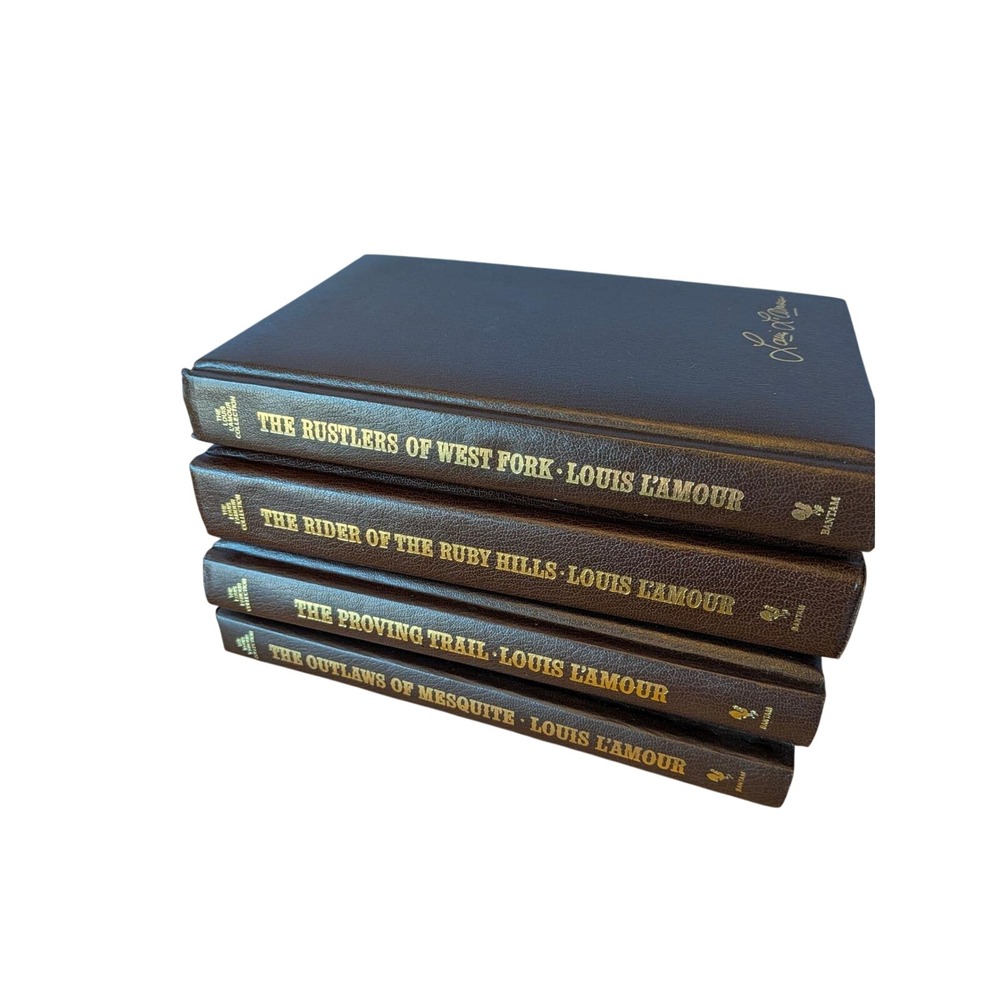 Louis L'Amour Collection Vintage 1980s Hardcover Books Bantam Brown Gold Set 4